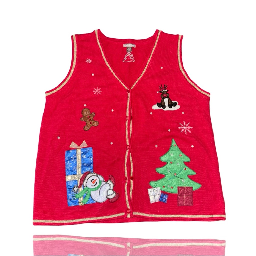 Ugly Christmas Sweater Vest: White Stag: Hand Knitted Tacky Holiday Party Vest